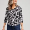 Cheap Abstract Print V-neck 3/4 Sleeve Tee Tops