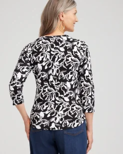 Cheap Abstract Print V-neck 3/4 Sleeve Tee Tops