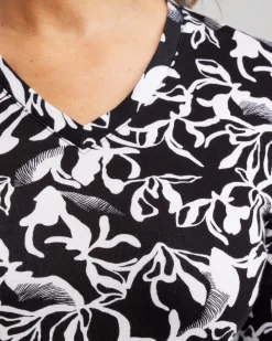 Cheap Abstract Print V-neck 3/4 Sleeve Tee Tops