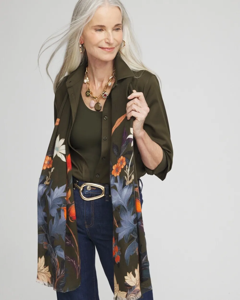 Clearance Autumn Floral Oblong Scarf Scarves