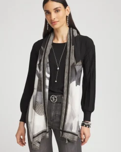 Online Black & White Floral Oblong Scarf Scarves
