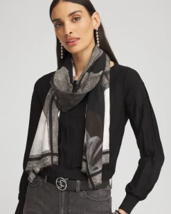 Online Black & White Floral Oblong Scarf Scarves