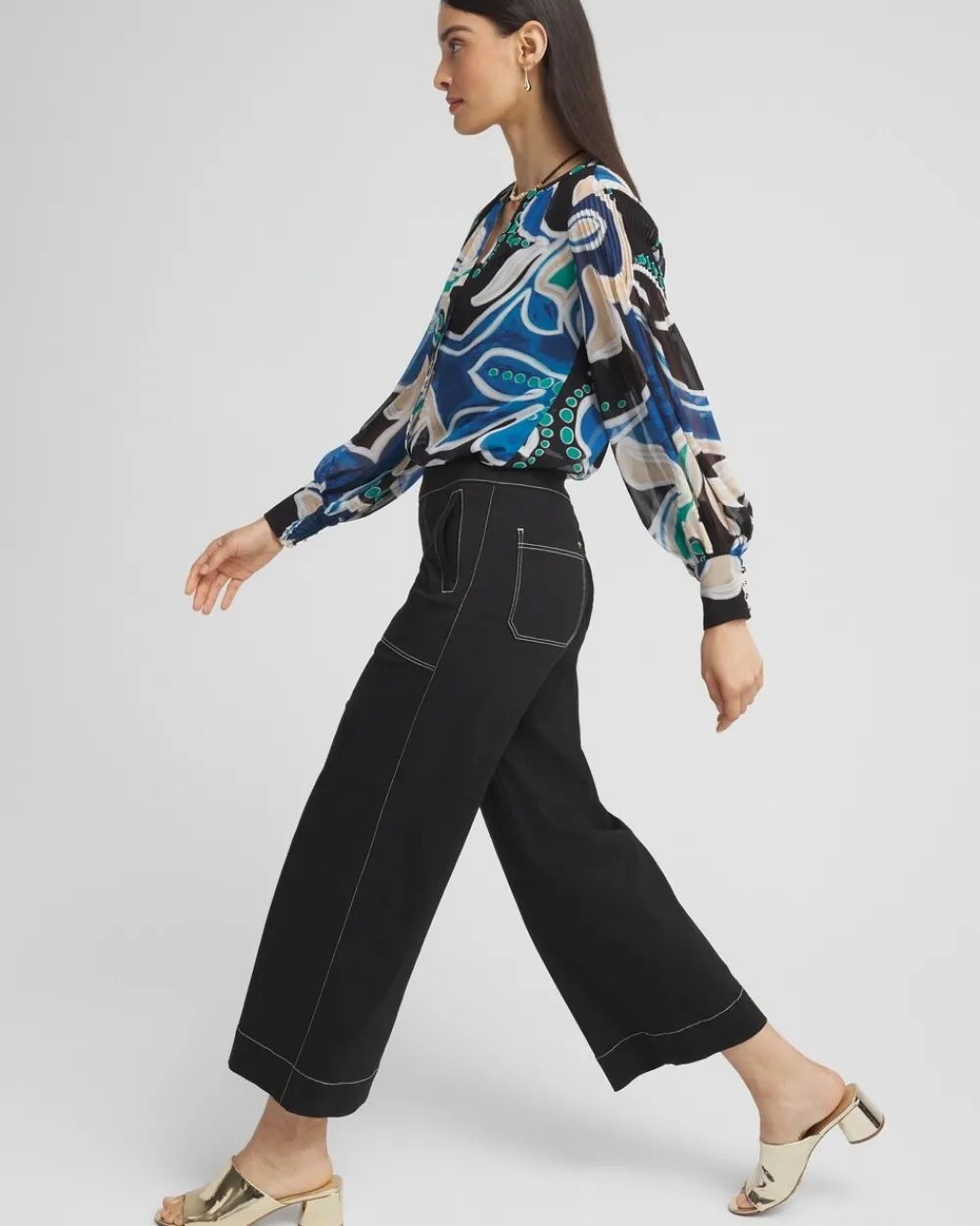 Best Sale Brigitte Contrast Stitch Wide Leg Cropped Pants Pants