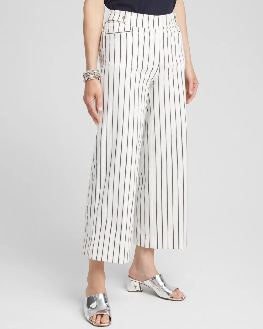 Shop Brigitte Double Stripe Wide Leg Cropped Pants Pants