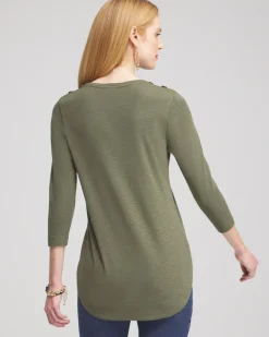 Store Button Trim Ribbed Tunic Tops