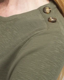 Store Button Trim Ribbed Tunic Tops