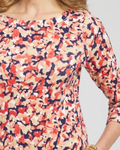 Outlet Camo 3/4 Sleeve Bateau Neck Tee Tops
