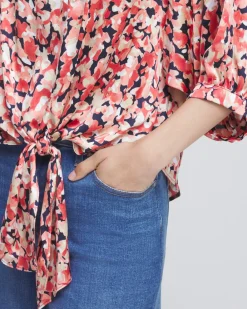 Outlet Camo Tie-Front Blouse Tops
