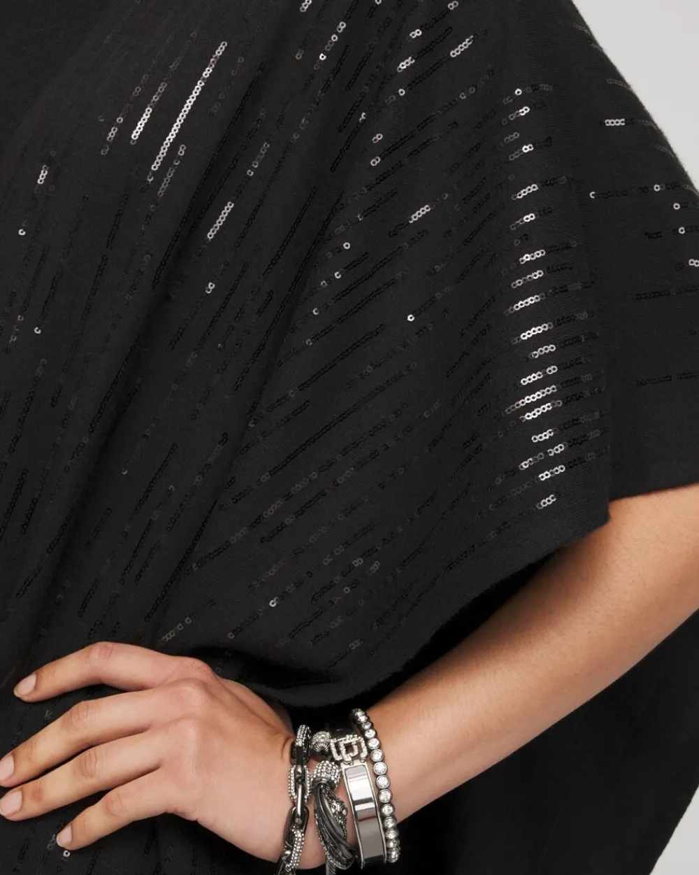 Cheap Cashmere Blend Sequin Ruana Tops | Ponchos & Ruanas