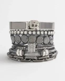 Best Sale Click Silver Tone Pavé Bangle Bracelet Bracelets | Bracelet Stacking