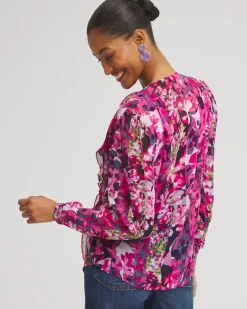 Cheap Chiffon Floral Ruffle Blouse Tops