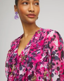 Cheap Chiffon Floral Ruffle Blouse Tops