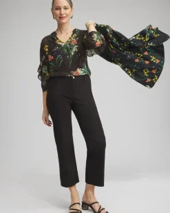 Cheap Chiffon Floral Ruffle Sleeve Blouse Tops