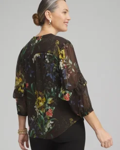 Cheap Chiffon Floral Ruffle Sleeve Blouse Tops
