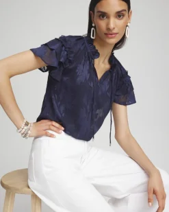 New Chiffon Ruffle Neck Blouse Tops