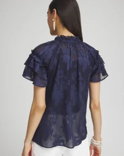 New Chiffon Ruffle Neck Blouse Tops