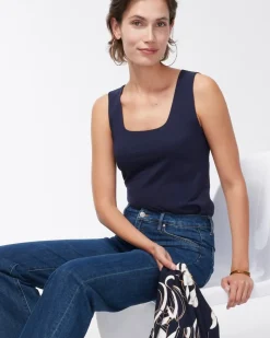 Cheap Contour Cotton™ Navy Square Neck Tank Tops