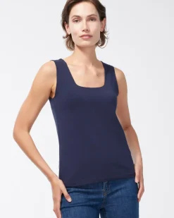 Cheap Contour Cotton™ Navy Square Neck Tank Tops