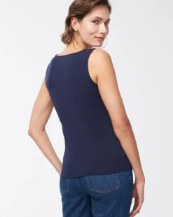 Cheap Contour Cotton™ Navy Square Neck Tank Tops