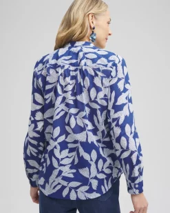 Online Cotton Leaf Print Shirt Tops