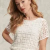 Store Crochet Trim Banded Hem Tee Tops
