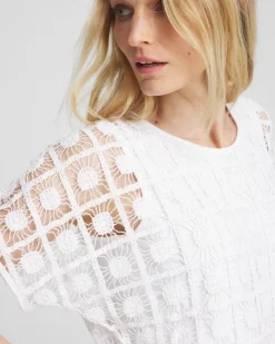 Store Crochet Trim Banded Hem Tee Tops