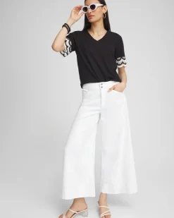 Outlet Crochet Trim Tee Tops
