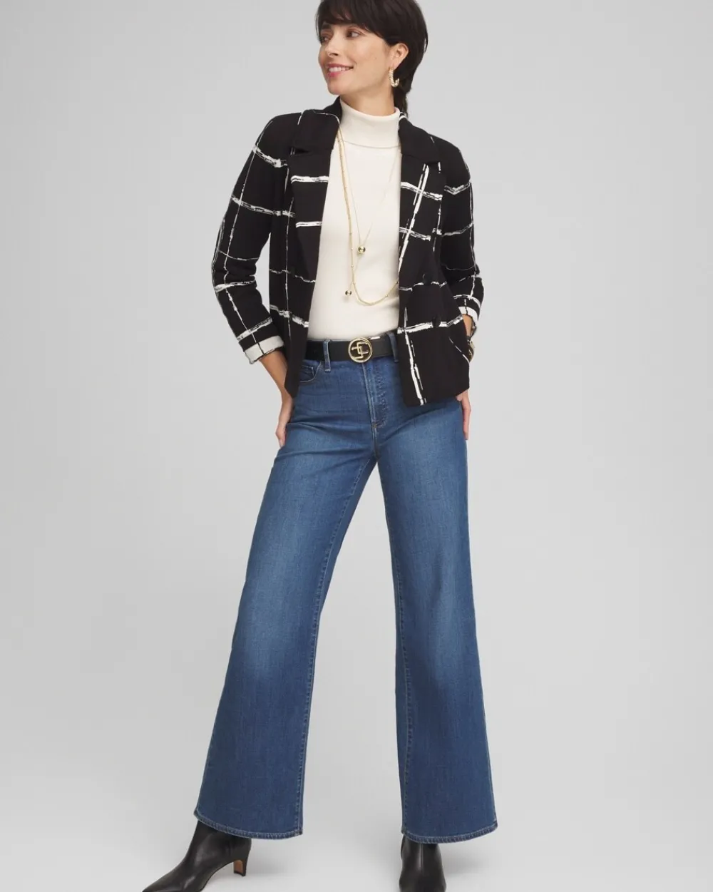 Best Sale Cropped Double-Breasted Sweater Blazer Jackets & Coats