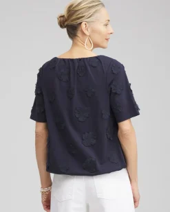 Cheap 3D Applique Bubble Hem Top Tops