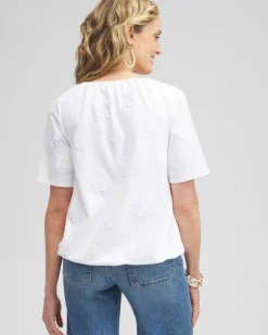 Cheap 3D Applique Bubble Hem Top Tops