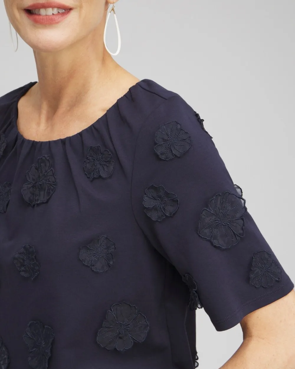 Cheap 3D Applique Bubble Hem Top Tops