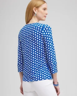 Cheap Dot Print 3/4 Sleeve Button Tee Tops