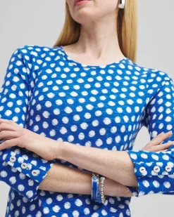 Cheap Dot Print 3/4 Sleeve Button Tee Tops
