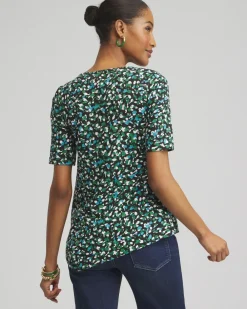 Discount Dots Asymmetrical Elbow Sleeve Tee Tops