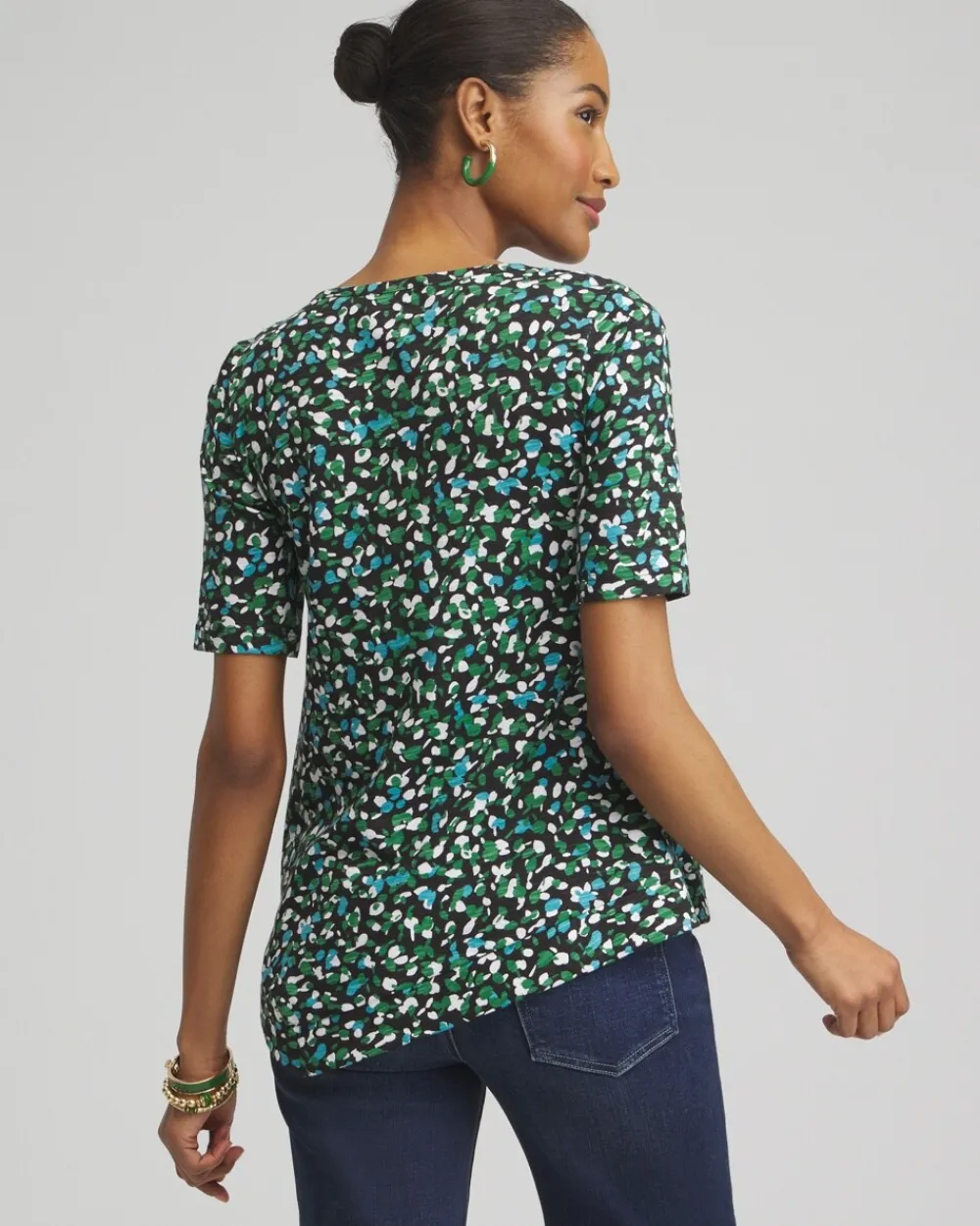 Discount Dots Asymmetrical Elbow Sleeve Tee Tops