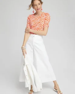 Online Dots Gathered Elbow Sleeve Tee Tops