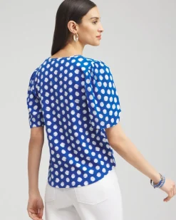 Store Dots Gauze Flutter Sleeve Top Tops
