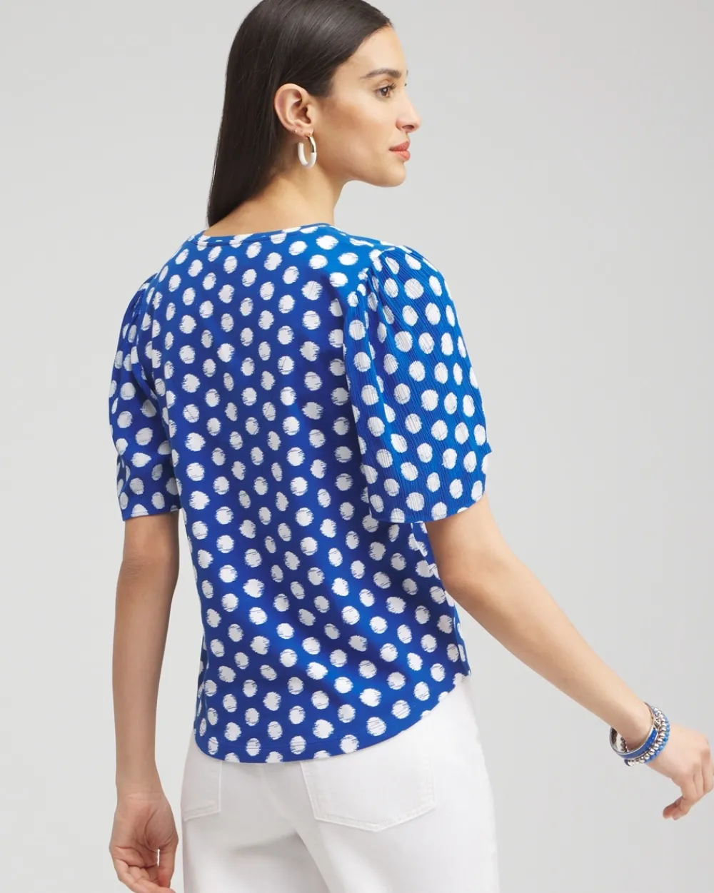 Store Dots Gauze Flutter Sleeve Top Tops