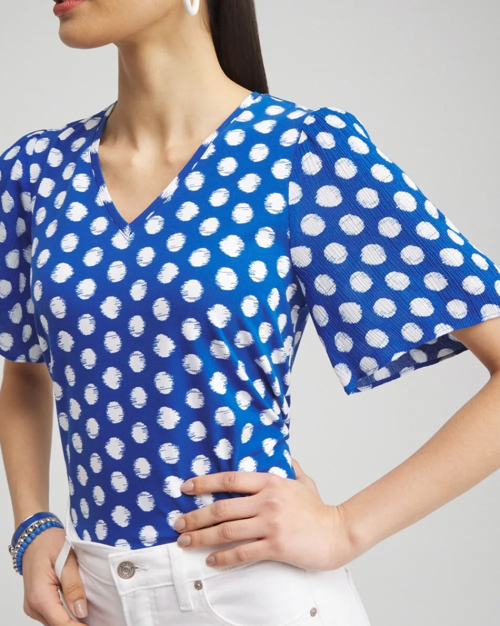 Store Dots Gauze Flutter Sleeve Top Tops