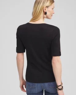 Discount Elbow Sleeve Cotton Tee Tops