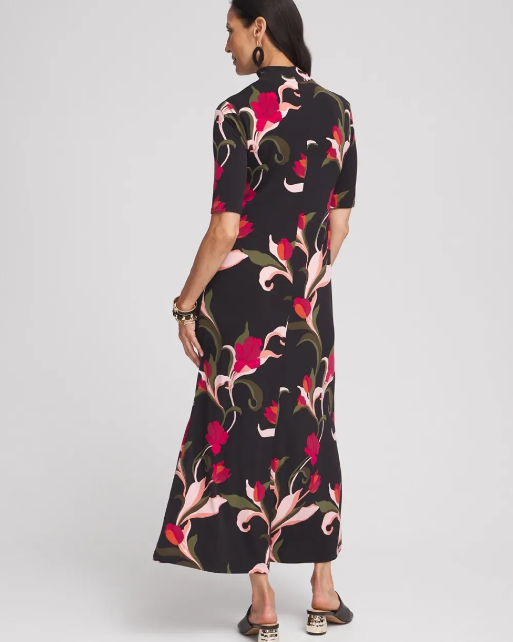 Store Elbow-sleeve Mock Neck Maxi Dress Dresses