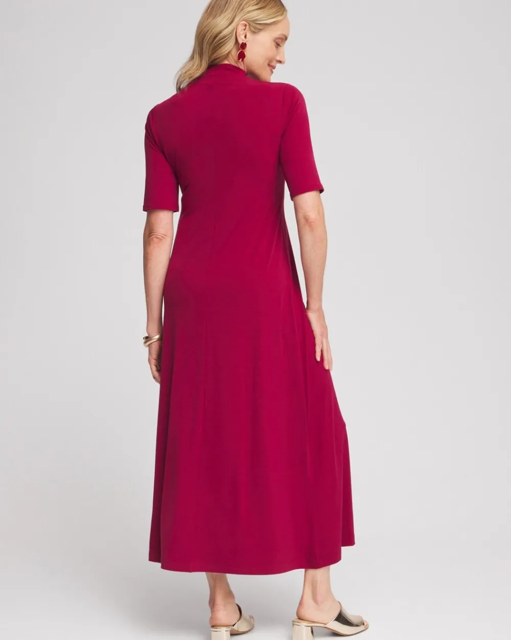 Best Sale Elbow-sleeve Mock Neck Maxi Dress Dresses