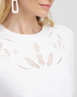 New Embellished Laser Cut Detail Tee Tops