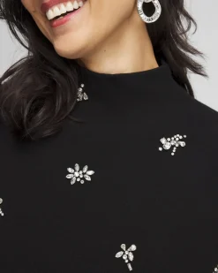 New Embellished Mockneck Pullover Sweater Sweaters