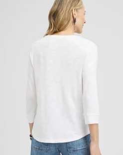 Store Embroidered 3/4 Sleeve Tee Tops