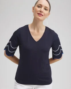 Online Embroidered Scallop Sleeve Top Tops