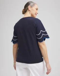 Online Embroidered Scallop Sleeve Top Tops