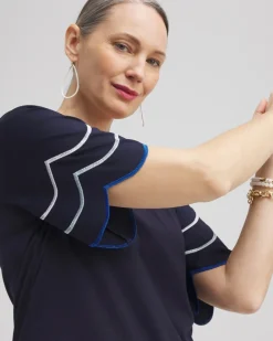 Online Embroidered Scallop Sleeve Top Tops
