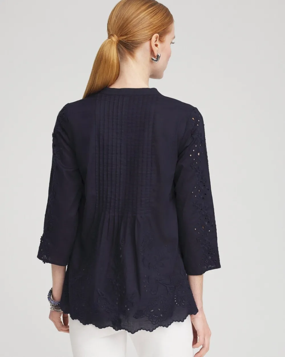 Hot Eyelet Scallop Hem Blouse Tops