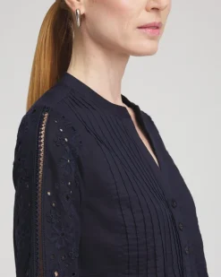 Hot Eyelet Scallop Hem Blouse Tops